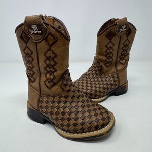 Twister Western Brown Woven Cowboy Side Zip Toddler Boots Size 4